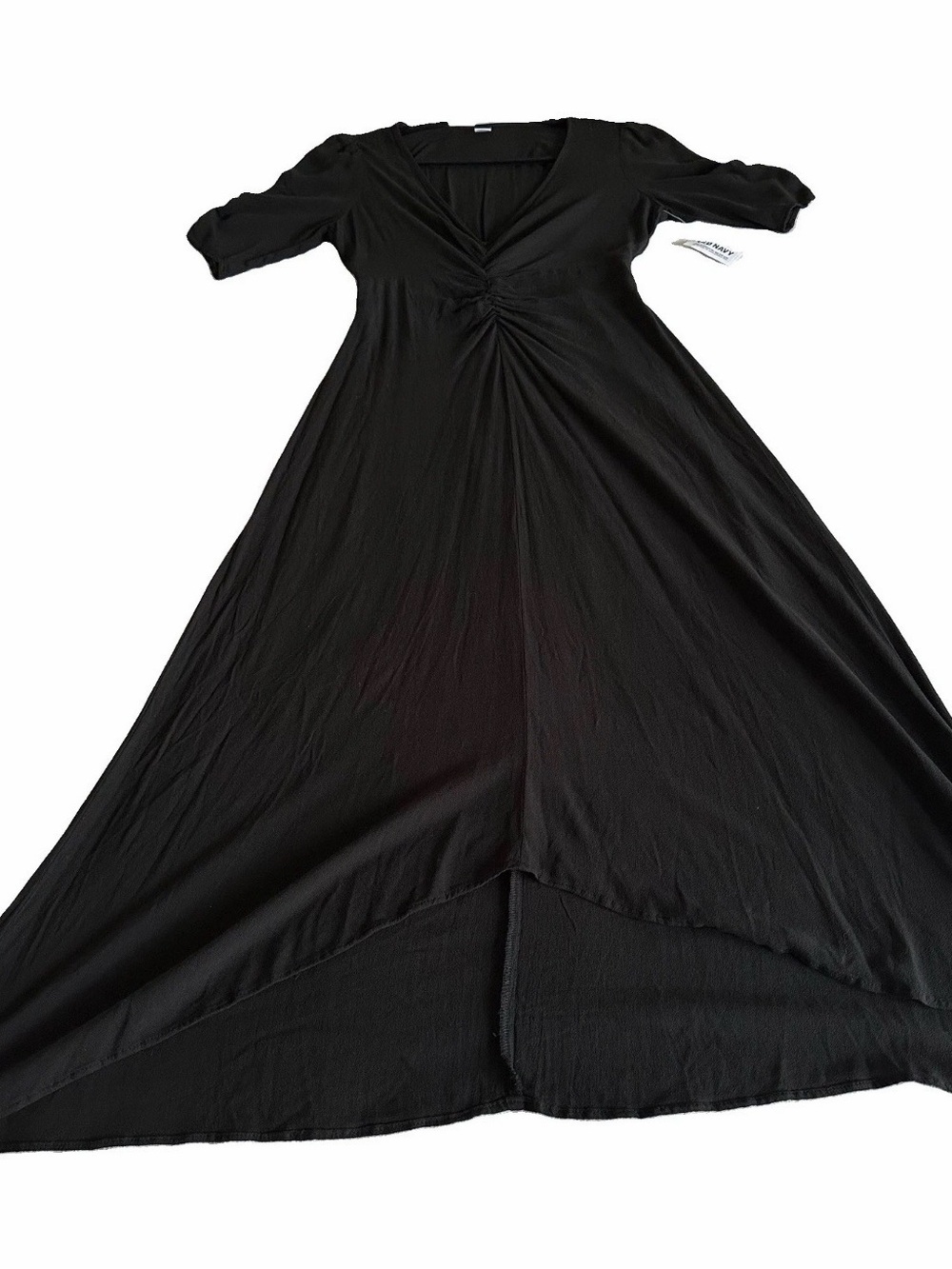 NWT Old Navy Puff Sleeve Ruched Midi Dress Blackjack Hi Lo Womens XS Whimsigoth